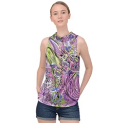 Abstract Intarsio High Neck Satin Top by kaleidomarblingart