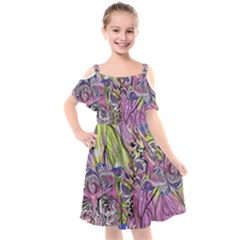 Abstract Intarsio Kids  Cut Out Shoulders Chiffon Dress