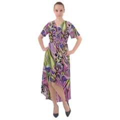 Abstract Intarsio Front Wrap High Low Dress by kaleidomarblingart