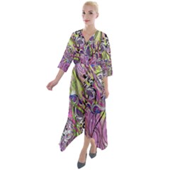 Abstract Intarsio Quarter Sleeve Wrap Front Maxi Dress by kaleidomarblingart