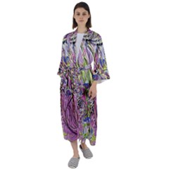 Abstract Intarsio Maxi Satin Kimono by kaleidomarblingart