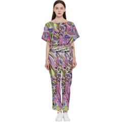 Abstract Intarsio Batwing Lightweight Chiffon Jumpsuit by kaleidomarblingart