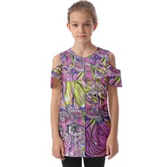 Abstract Intarsio Fold Over Open Sleeve Top