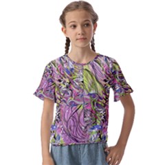 Abstract Intarsio Kids  Cuff Sleeve Scrunch Bottom Tee