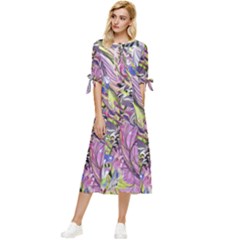 Abstract Intarsio Bow Sleeve Chiffon Midi Dress by kaleidomarblingart