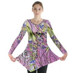 Abstract Intarsio Long Sleeve Tunic  by kaleidomarblingart