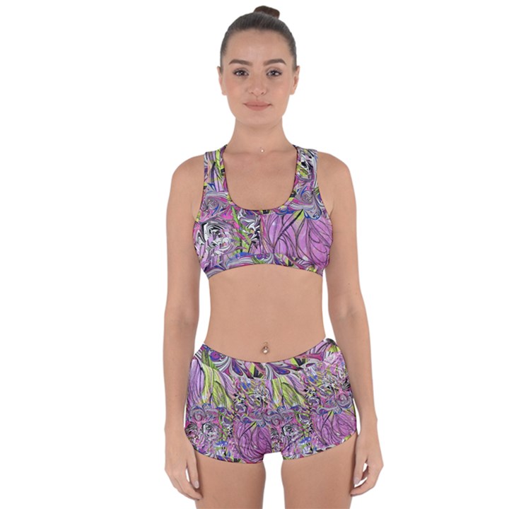 Abstract intarsio Racerback Boyleg Bikini Set