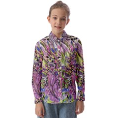 Abstract Intarsio Kids  Long Sleeve Shirt by kaleidomarblingart