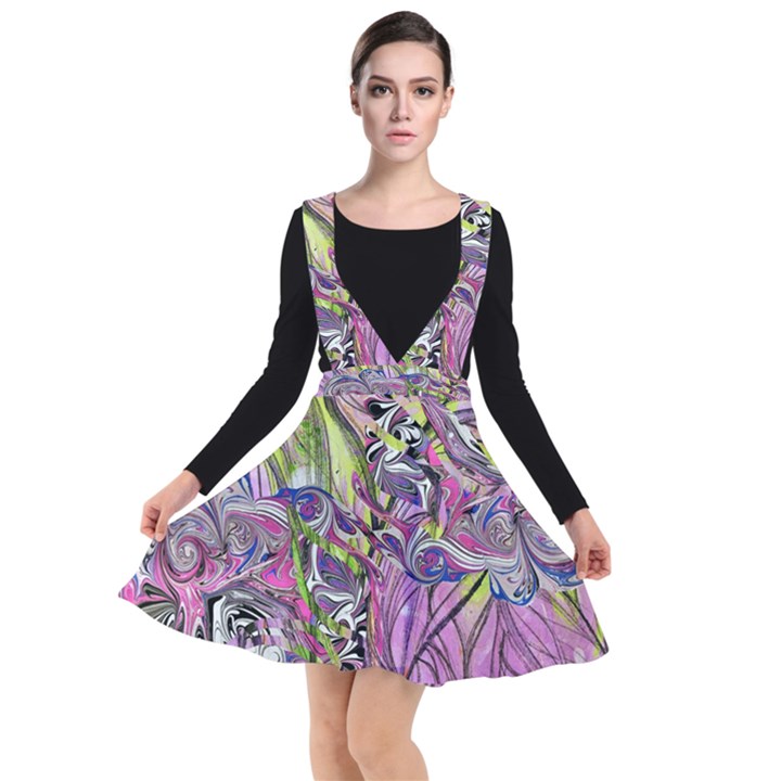 Abstract intarsio Plunge Pinafore Dress