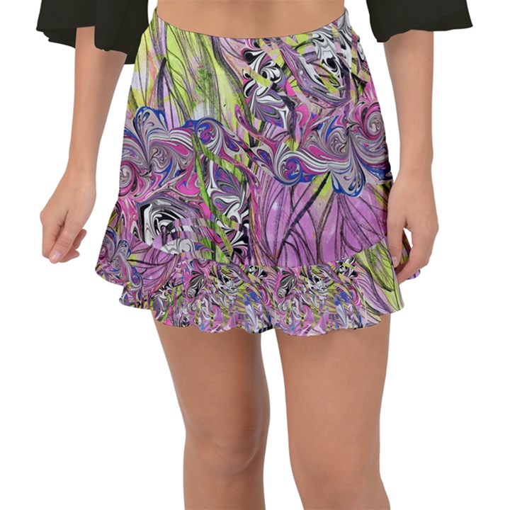 Abstract intarsio Fishtail Mini Chiffon Skirt