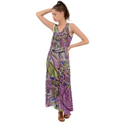 Abstract Intarsio V-neck Chiffon Maxi Dress by kaleidomarblingart