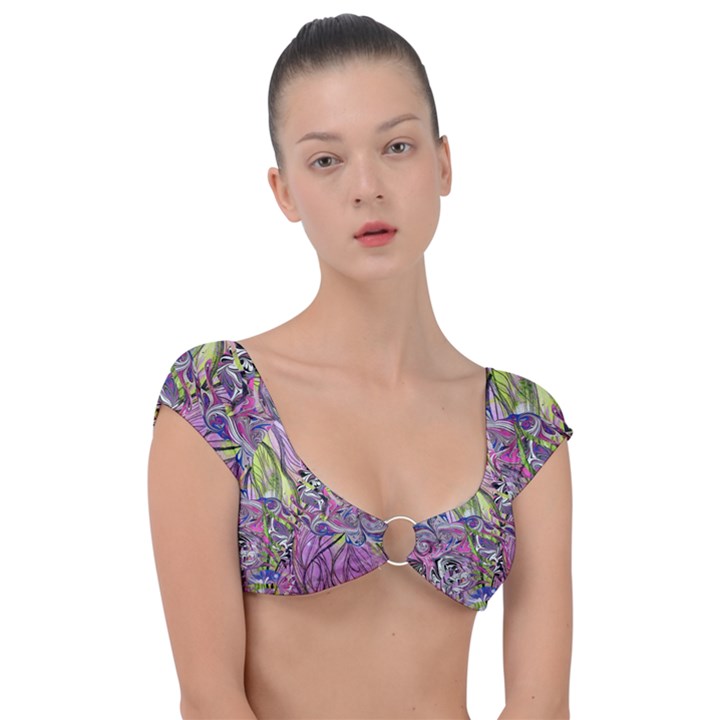 Abstract intarsio Cap Sleeve Ring Bikini Top