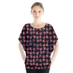 Mixed Colors Flowers Motif Pattern Batwing Chiffon Blouse