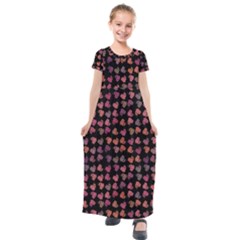 Mixed Colors Flowers Motif Pattern Kids  Short Sleeve Maxi Dress by dflcprintsclothing