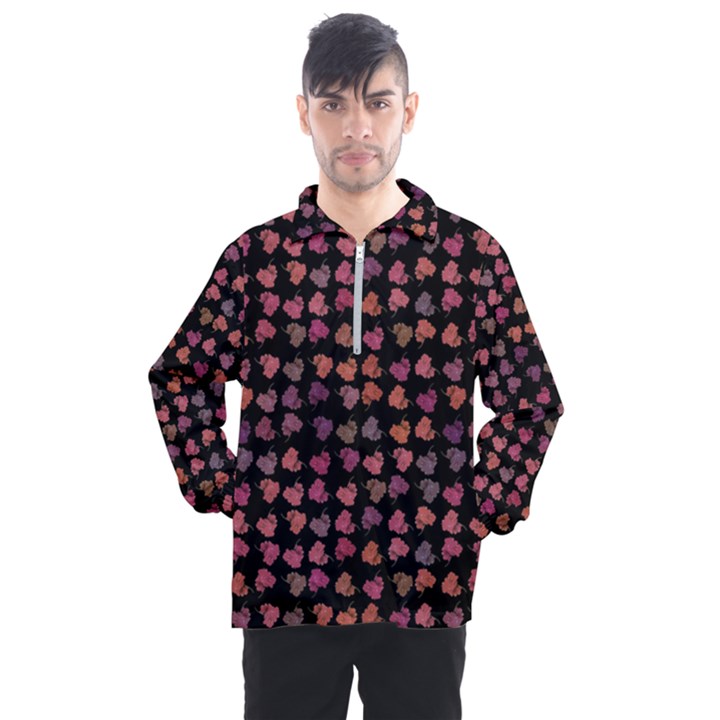 Mixed Colors Flowers Motif Pattern Men s Half Zip Pullover