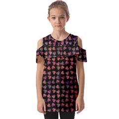 Mixed Colors Flowers Motif Pattern Fold Over Open Sleeve Top