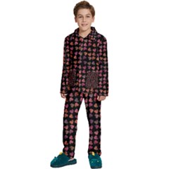 Mixed Colors Flowers Motif Pattern Kids  Long Sleeve Velvet Pajamas Set by dflcprintsclothing