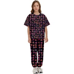 Mixed Colors Flowers Motif Pattern Kids  Tee And Pants Sports Set