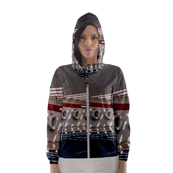 Patterned tunnels on the concrete wall Women s Hooded Windbreaker