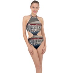 Patterned Tunnels On The Concrete Wall Halter Side Cut Swimsuit by artworkshop