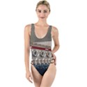 Patterned tunnels on the concrete wall High Leg Strappy Swimsuit View1