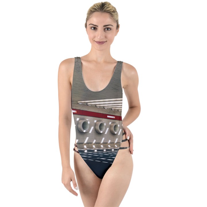 Patterned tunnels on the concrete wall High Leg Strappy Swimsuit