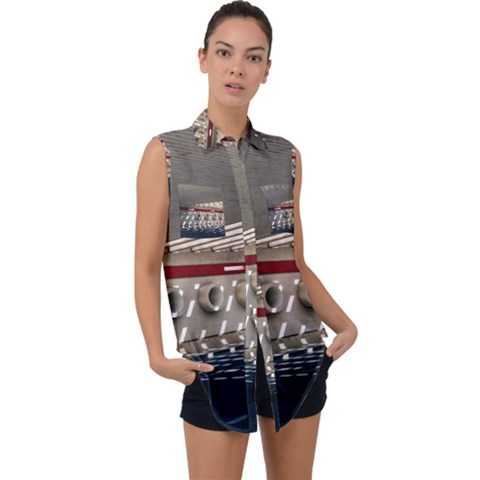 Patterned Tunnels On The Concrete Wall Sleeveless Chiffon Button Shirt by artworkshop