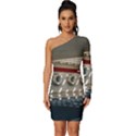 Patterned tunnels on the concrete wall Long Sleeve One Shoulder Mini Dress View1