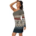 Patterned tunnels on the concrete wall Long Sleeve One Shoulder Mini Dress View2