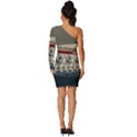 Patterned tunnels on the concrete wall Long Sleeve One Shoulder Mini Dress View4