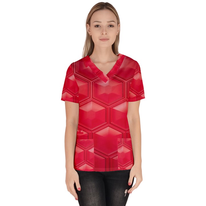 Red Textured Wall Women s V-Neck Scrub Top