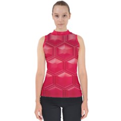 Red Textured Wall Mock Neck Shell Top by artworkshop