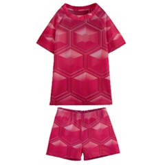 Red Textured Wall Kids  Swim Tee And Shorts Set by artworkshop