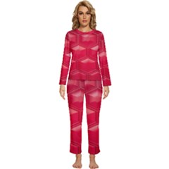 Red Textured Wall Womens  Long Sleeve Lightweight Pajamas Set