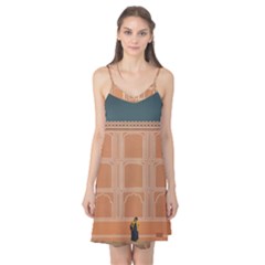 Person Stands By Tall Orange Wall And Looks- Up Camis Nightgown  by artworkshop