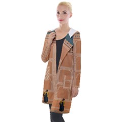 Person Stands By Tall Orange Wall And Looks- Up Hooded Pocket Cardigan by artworkshop