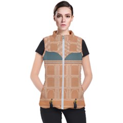 Person Stands By Tall Orange Wall And Looks- Up Women s Puffer Vest by artworkshop