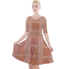 Person Stands By Tall Orange Wall And Looks- Up Quarter Sleeve A-line Dress by artworkshop