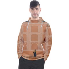 Person Stands By Tall Orange Wall And Looks- Up Men s Pullover Hoodie by artworkshop