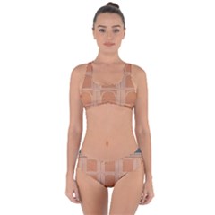 Person Stands By Tall Orange Wall And Looks- Up Criss Cross Bikini Set by artworkshop