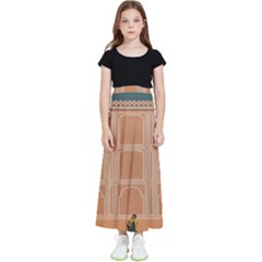 Person Stands By Tall Orange Wall And Looks- Up Kids  Flared Maxi Skirt by artworkshop