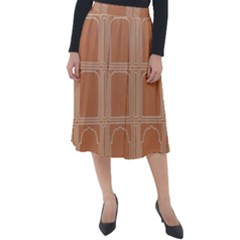 Person Stands By Tall Orange Wall And Looks- Up Classic Velour Midi Skirt  by artworkshop