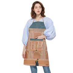 Person Stands By Tall Orange Wall And Looks- Up Pocket Apron by artworkshop