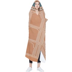 Person Stands By Tall Orange Wall And Looks- Up Wearable Blanket by artworkshop