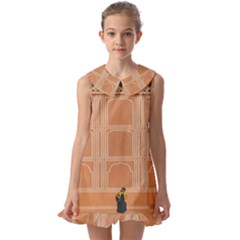 Person Stands By Tall Orange Wall And Looks- Up Kids  Pilgrim Collar Ruffle Hem Dress by artworkshop