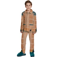 Person Stands By Tall Orange Wall And Looks- Up Kids  Long Sleeve Velvet Pajamas Set by artworkshop