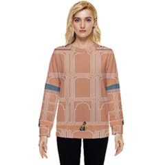 Person Stands By Tall Orange Wall And Looks- Up Hidden Pocket Sweatshirt by artworkshop