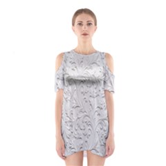 Plaster Background Floral Pattern Shoulder Cutout One Piece Dress by artworkshop