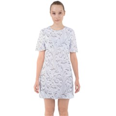 Plaster Background Floral Pattern Sixties Short Sleeve Mini Dress by artworkshop