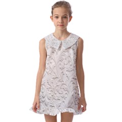 Plaster Background Floral Pattern Kids  Pilgrim Collar Ruffle Hem Dress by artworkshop